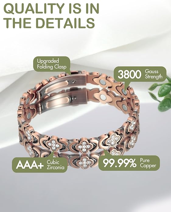Magnetic Copper Bracelet with Luck Charm 🍀✨ – Women’s Jewelry